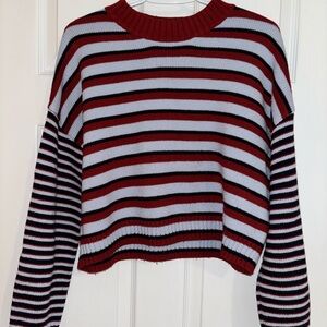 Striped Red, Black and Light Blue Women's Sweater